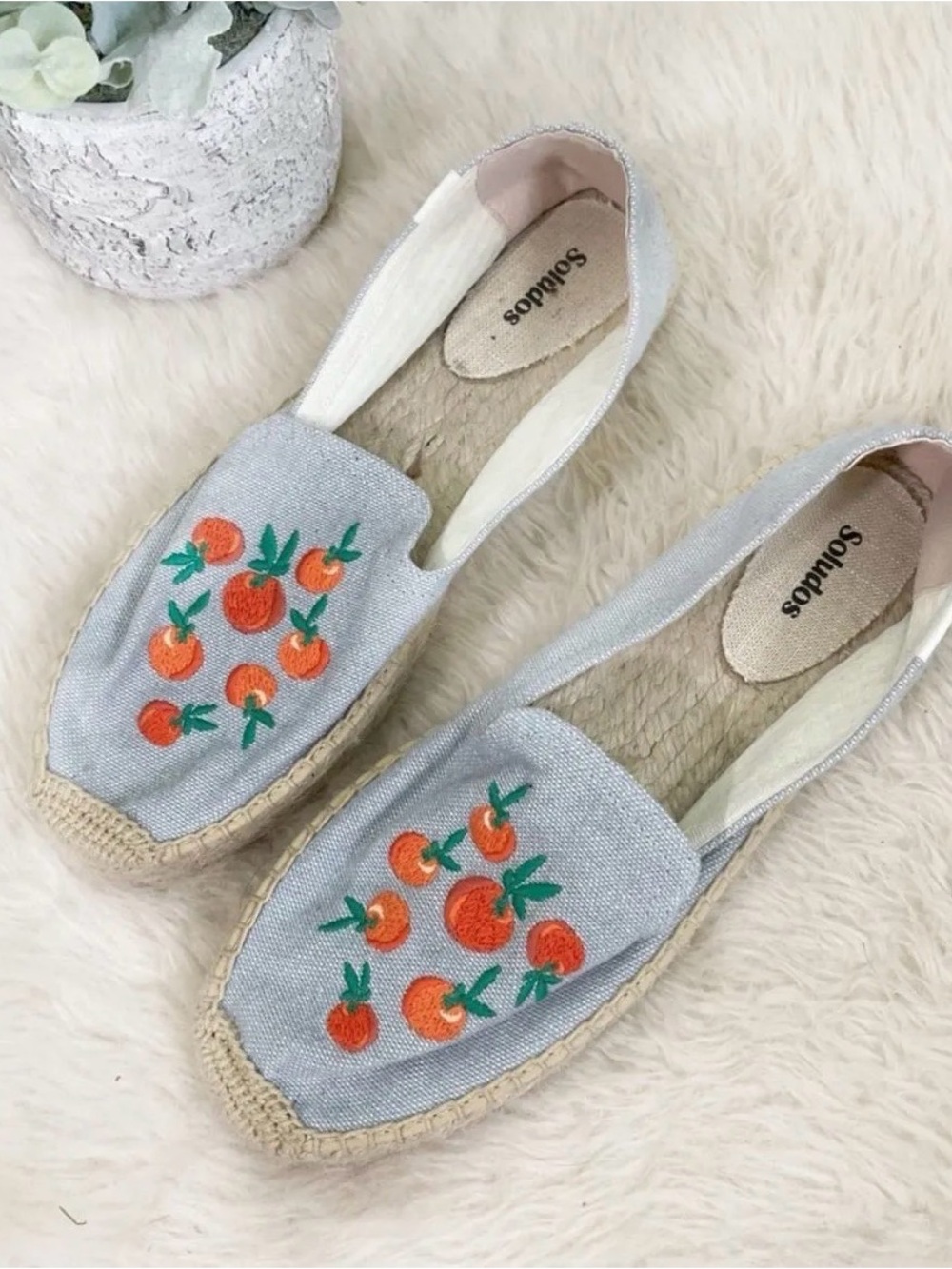 Soludos Light Blue Espadrilles with Orange Embroidery